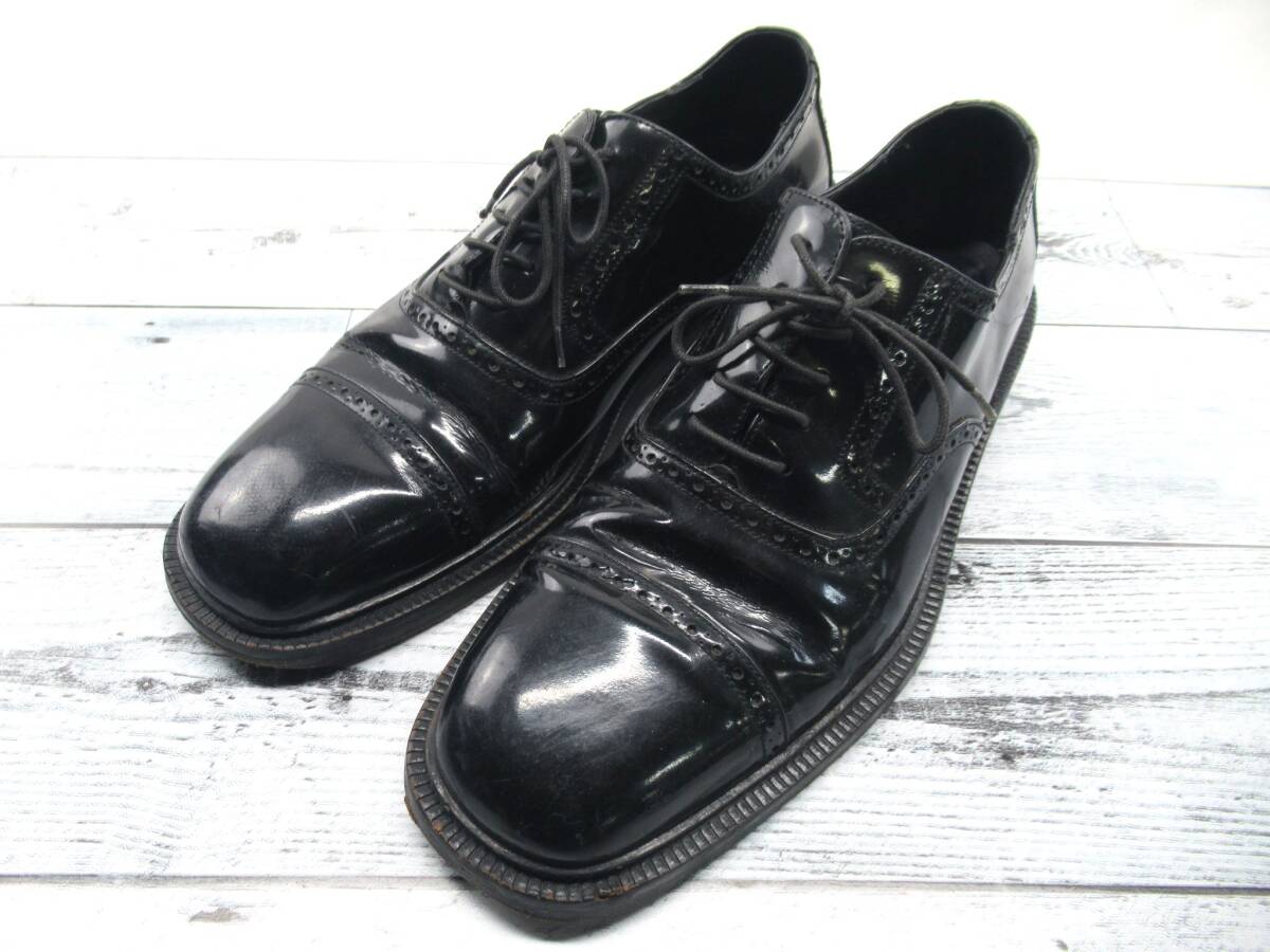 ★【B送900円】2628 GUCCI グッチ メダリオン ドレスシューズ エナメル 革靴 ストレートチップ ブラック ローファー 40E拍卖