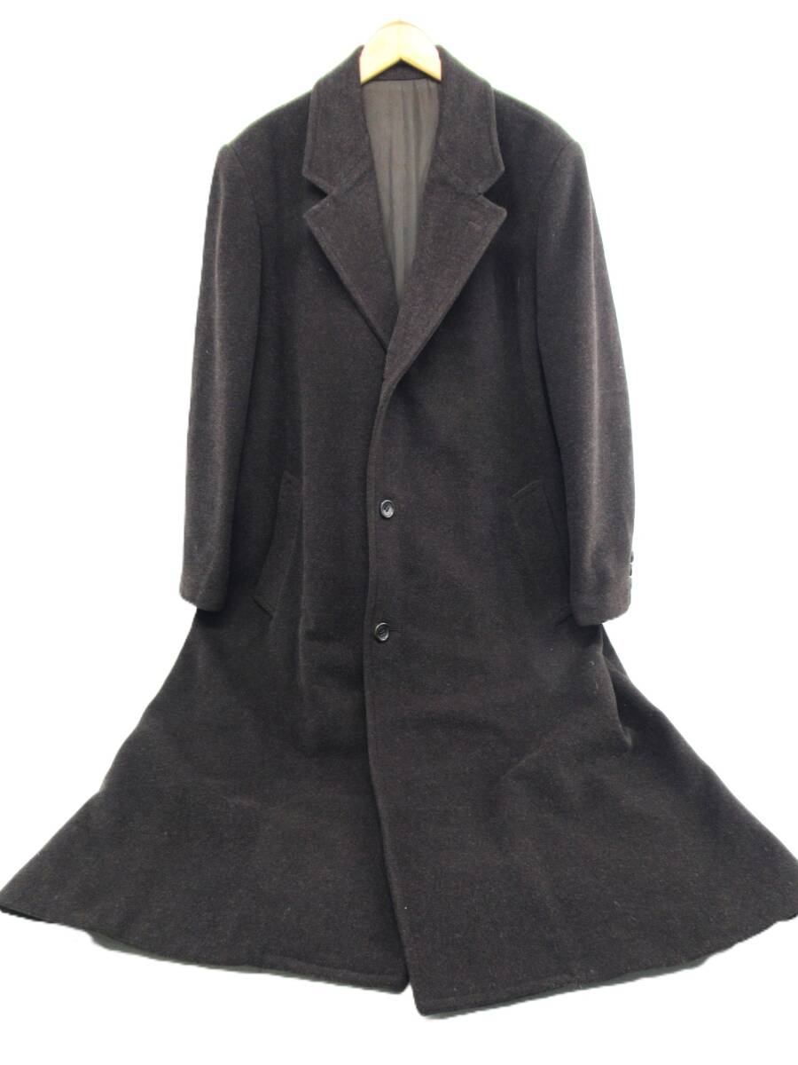 【送900円】2773 MEN'S BIGI メンズビギ ウールロングコート ブラウン 毛×ナイロン アウター 肩パット ボタンアップ スリット 3拍卖