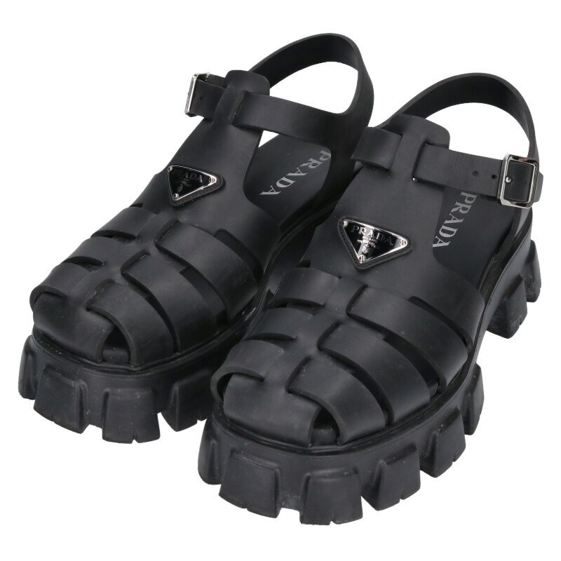 プラダ サイズ:8 トライアングルロゴモノリスサンダル 中古 SS13拍卖