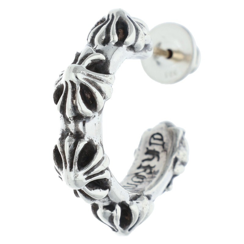 クロムハーツ ピアス HOOP CROSS SML クロスバンドフープ シルバーピアス 中古 SS07拍卖