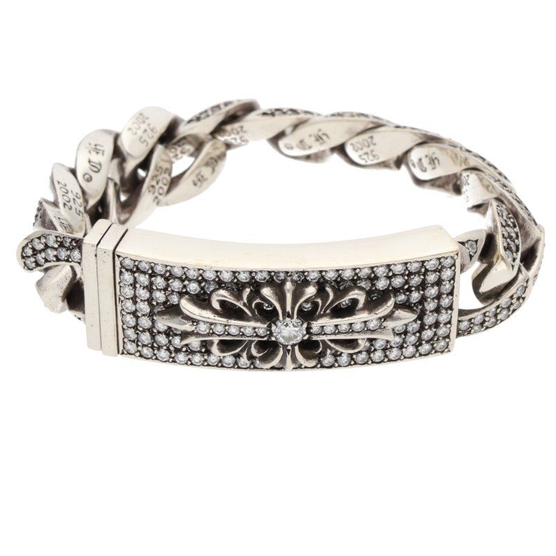 クロムハーツ サイズ:11LINK ID FLRL CRS P DIA フローラルIDクラシックリンク PAVEダイヤ シルバーブレスレット 中古 OS06拍卖