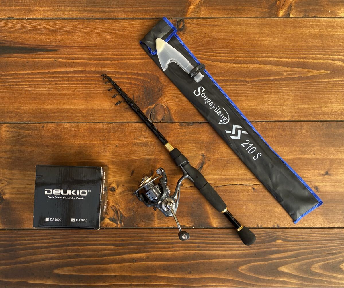 超軽量 カーボンロッド テレスコロッドセット バス釣り 7ft スピニングロッド スピニングリール 210cm拍卖