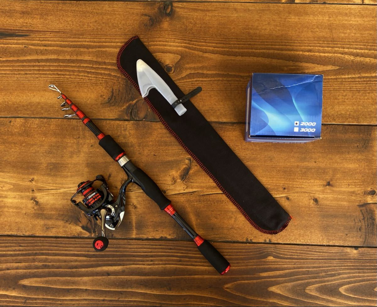 超軽量 カーボンロッド バス釣りセット スピニングテレスコロッド 6ft 180cm レッド コンパクト拍卖