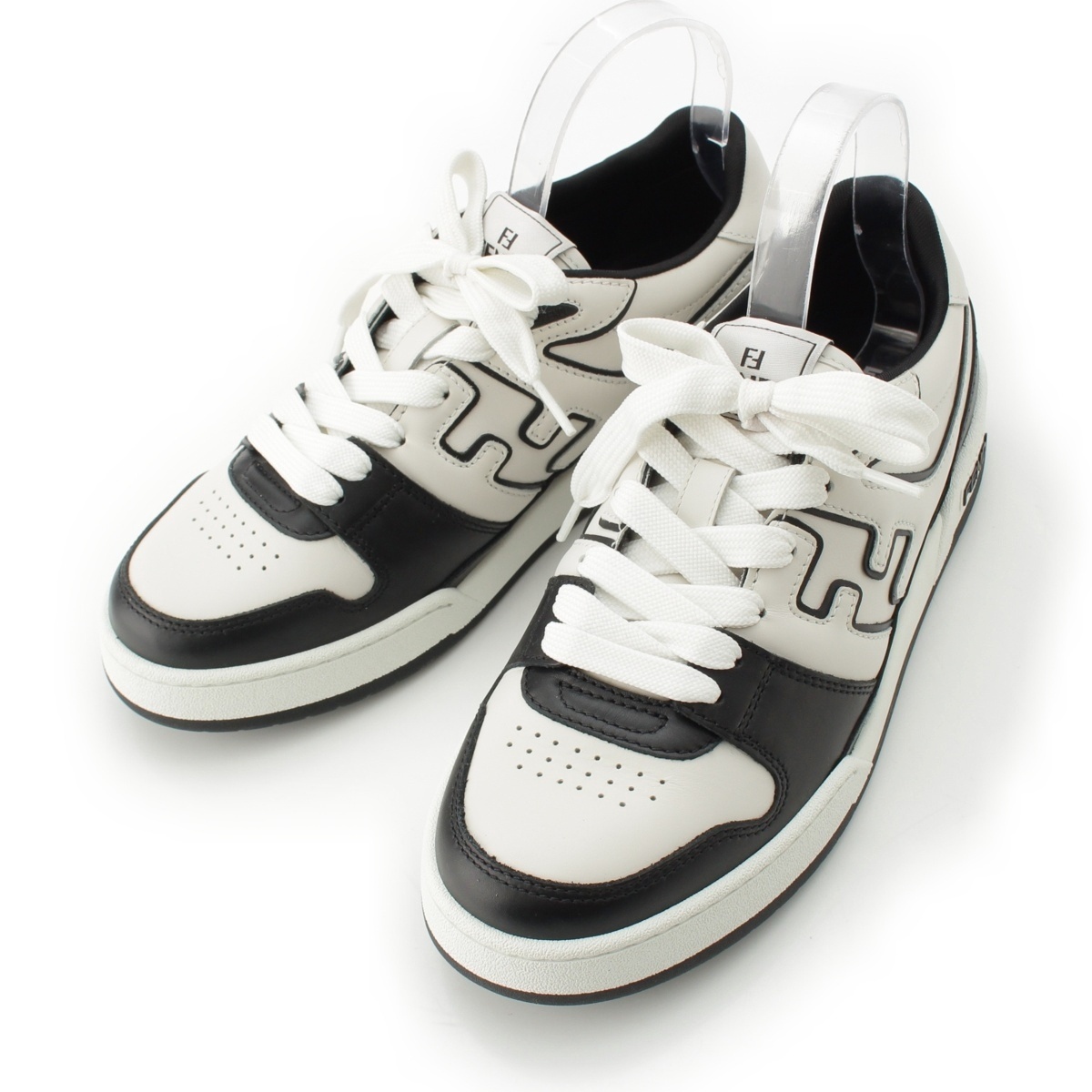 フェンディ 24AW レザー FENDI MATCH FFロゴ スニーカー ブラック ホワイト 8【中古】拍卖