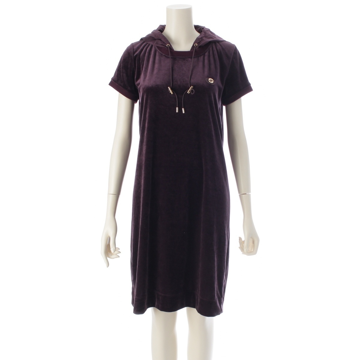 グッチ GGワンポイント フーテッド ベロア 半袖 ワンピース パープル系 L【中古】拍卖