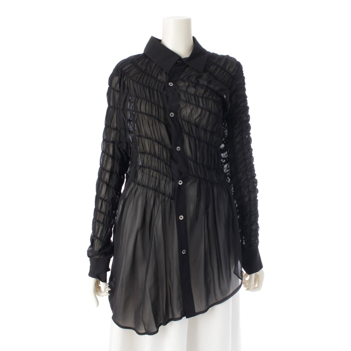 コムデギャルソン AD2016 アシンメトリー ギャザー シアー素材 ロングシャツ ワンピース GR-B016 ブラック S【中古】拍卖