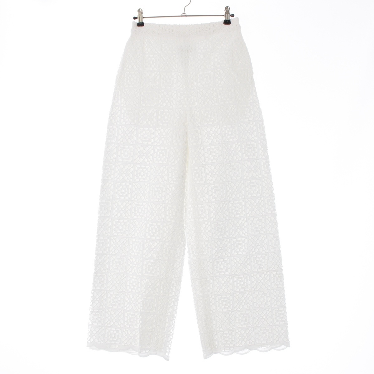 ドゥロワー 23SS コットン エンブロ レースドロストパンツ 刺繍 ワイドスラックス パンツ 6514-299-1320 ホワイト 34【中古】拍卖