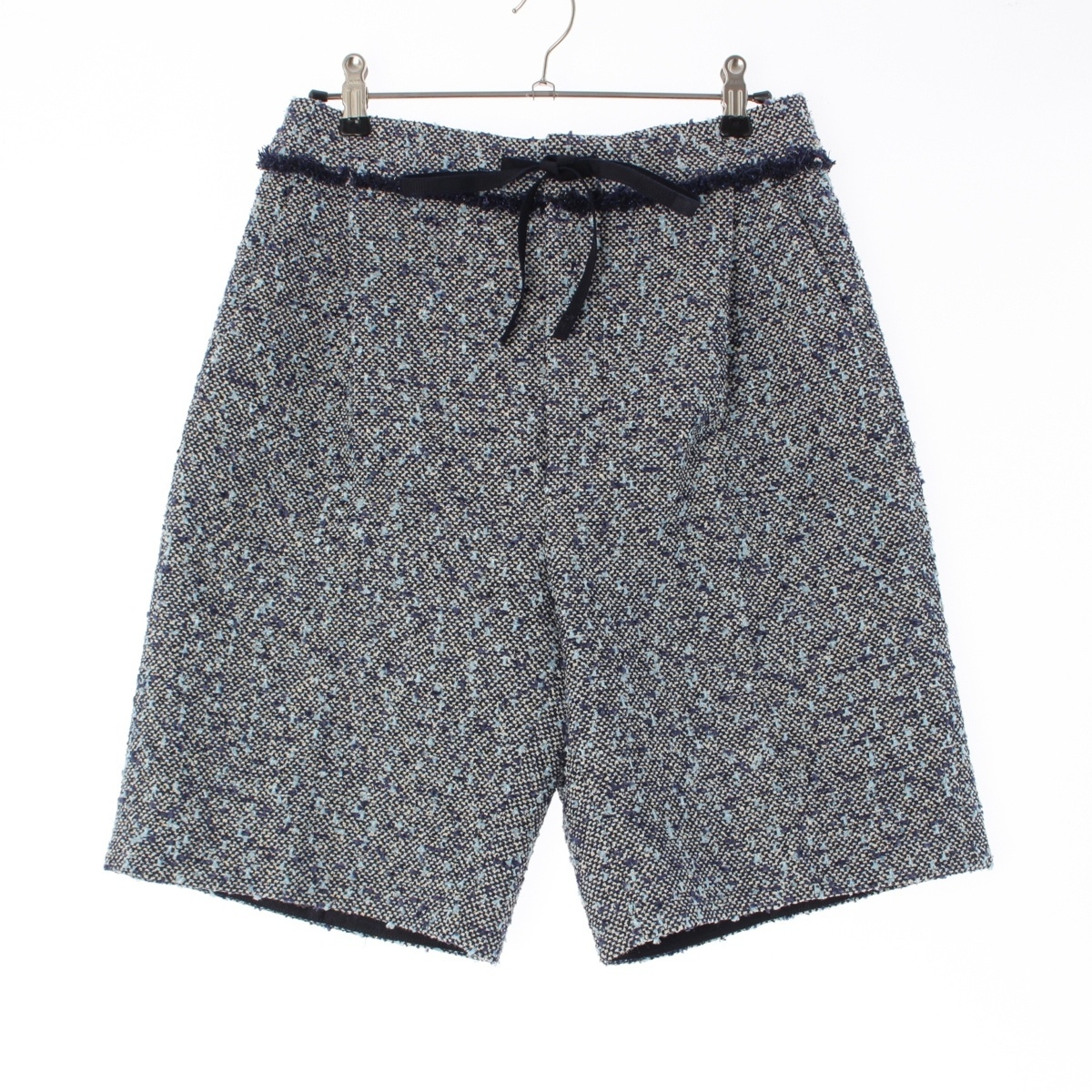 ドゥロワー ツイード ラメ ドローストリング ショートパンツ 6519-236-1038 ブルー ネイビー系 36【中古】拍卖