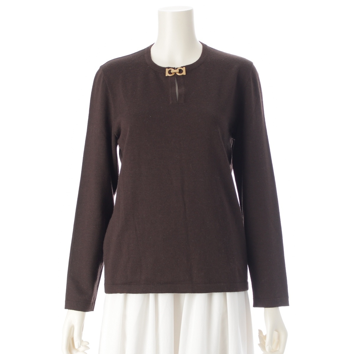 サルヴァトーレフェラガモ ウール ガンチーニ ニット ブラウン M【中古】拍卖