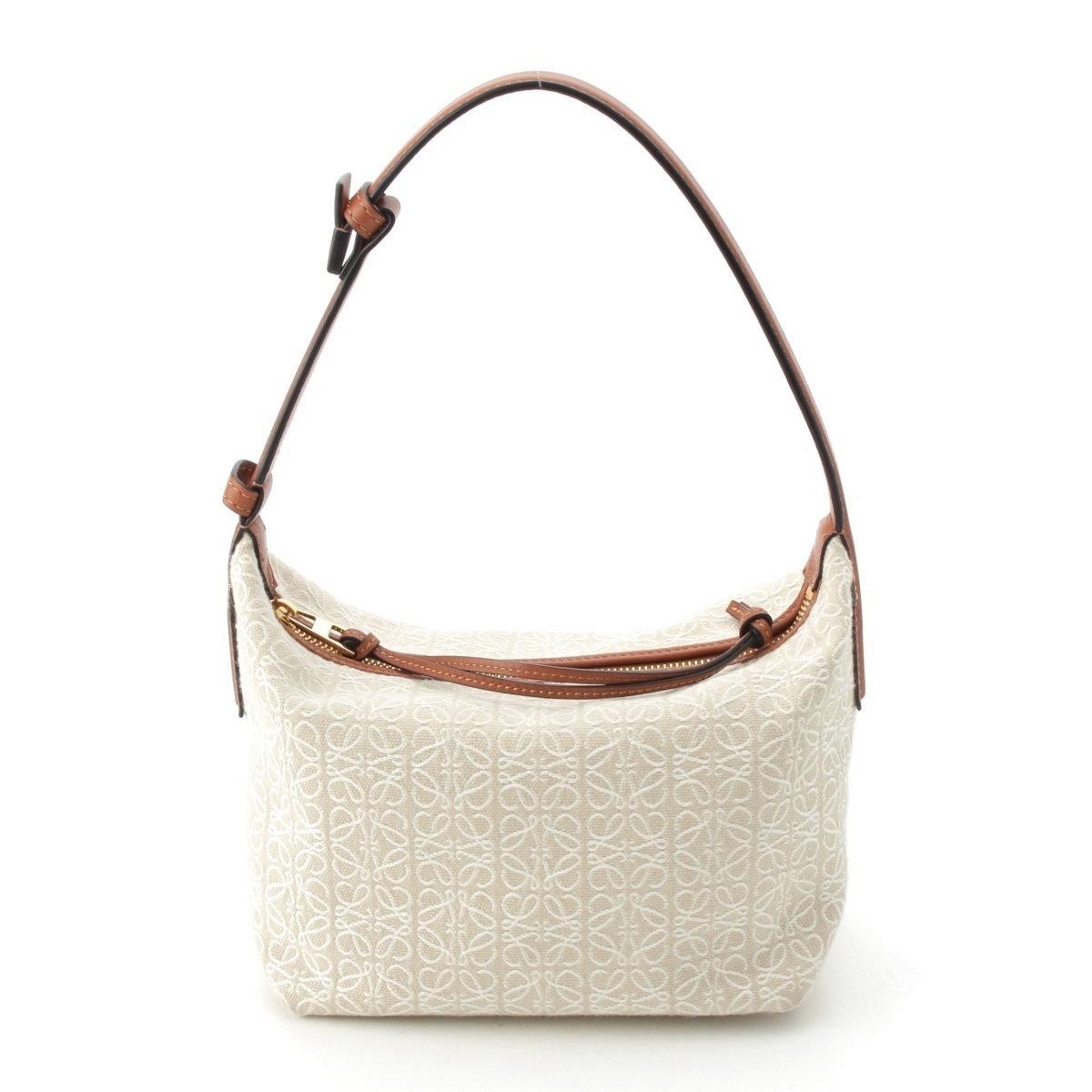 ロエベ キュービィバッグ スモール レザー アナグラムジャガード ロゴ ワンショルダー ハンドバッグ A906K75X21 エクリュ タン【中古】拍卖