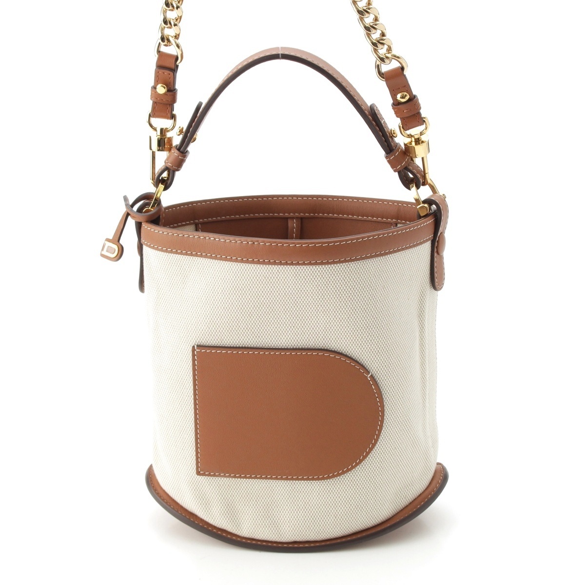 デルヴォー パン ミニバケット キャンバス コットン カーフレザー ゴールド金具 ハンドバッグ ナチュラルタン【中古】拍卖