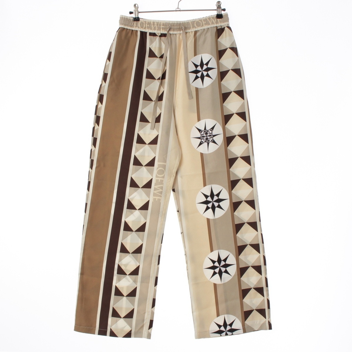 ロエベ ウォッシュドシルク PAULA'S IBIZA アナグラム ロゴ パンツ ベージュ マルチカラー S【中古】拍卖