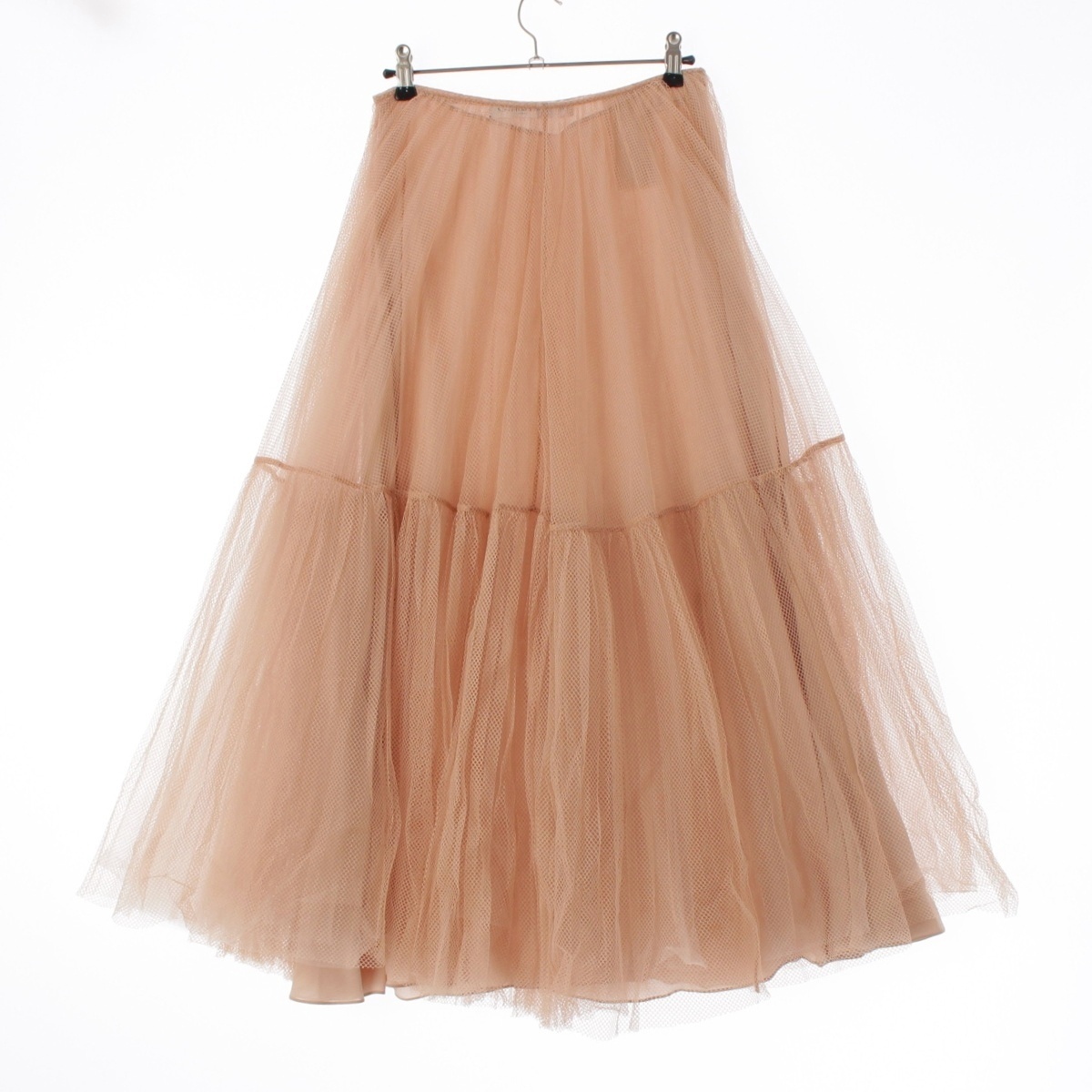 ディオール メッシュ チュール フレア プリーツスカート ロングスカート 111J58A8648 ピンク 40【中古】拍卖