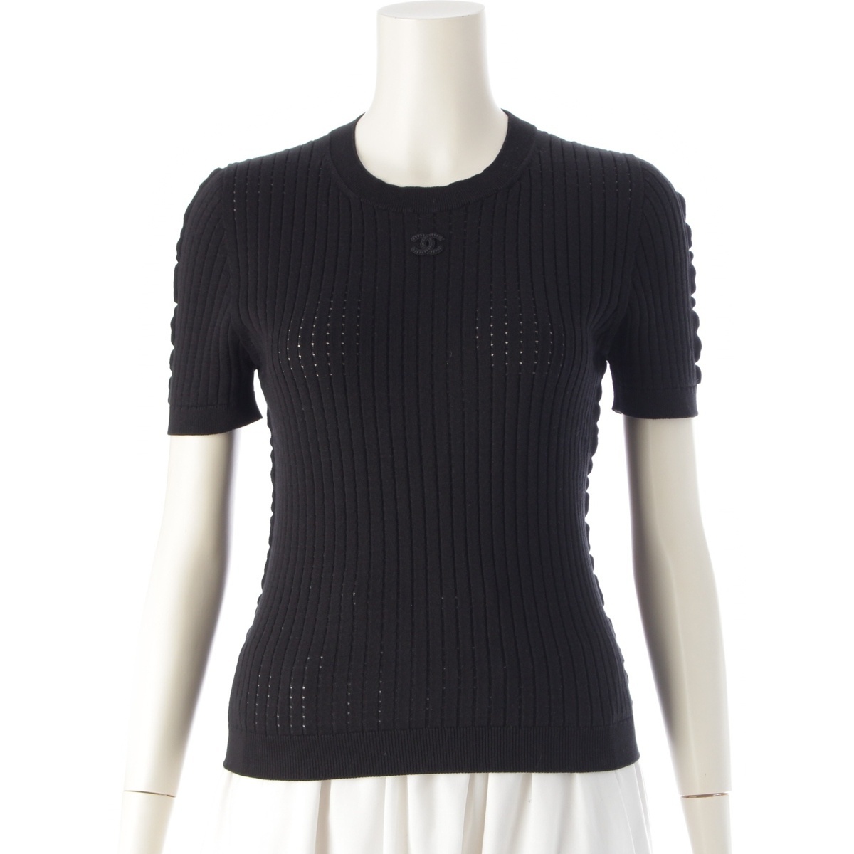 シャネル コットン ココマーク 半袖 ニットトップス セーター P72748 ブラック 38【中古】拍卖