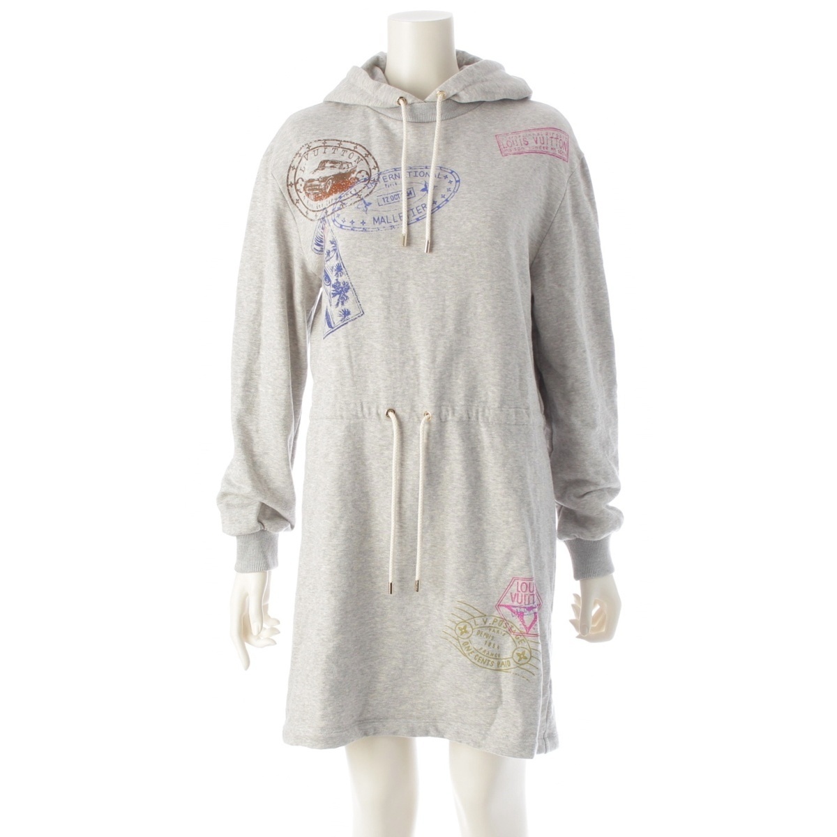ルイヴィトン 25SS トラベルスタンプ セーター ワンピース 1AGDKX グレー XS【中古】拍卖