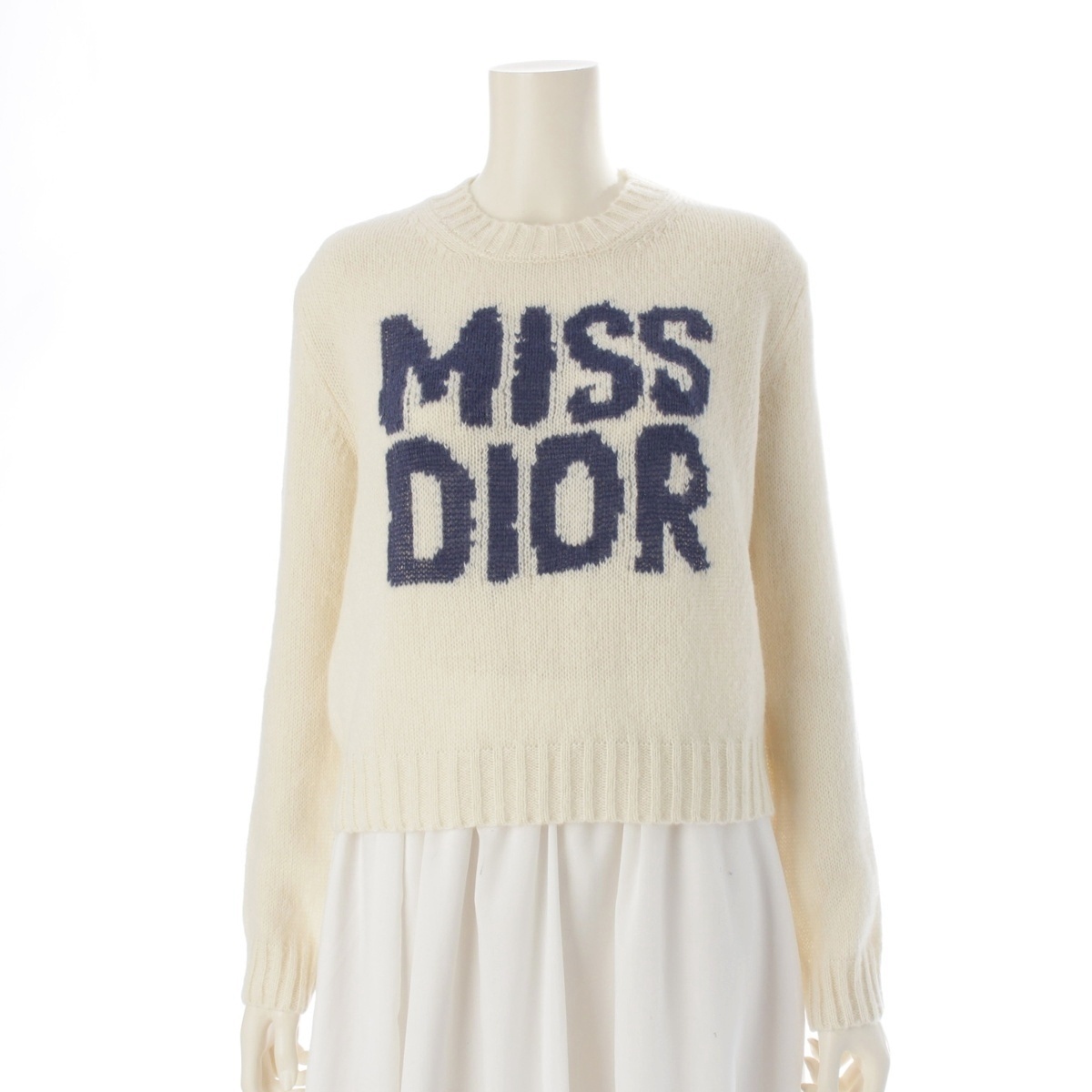 ディオール 24年 MISS DIOR カシミヤ シルク 長袖 ニット セーター 454S57AM103 オフホワイト ネイビー 36【中古】拍卖