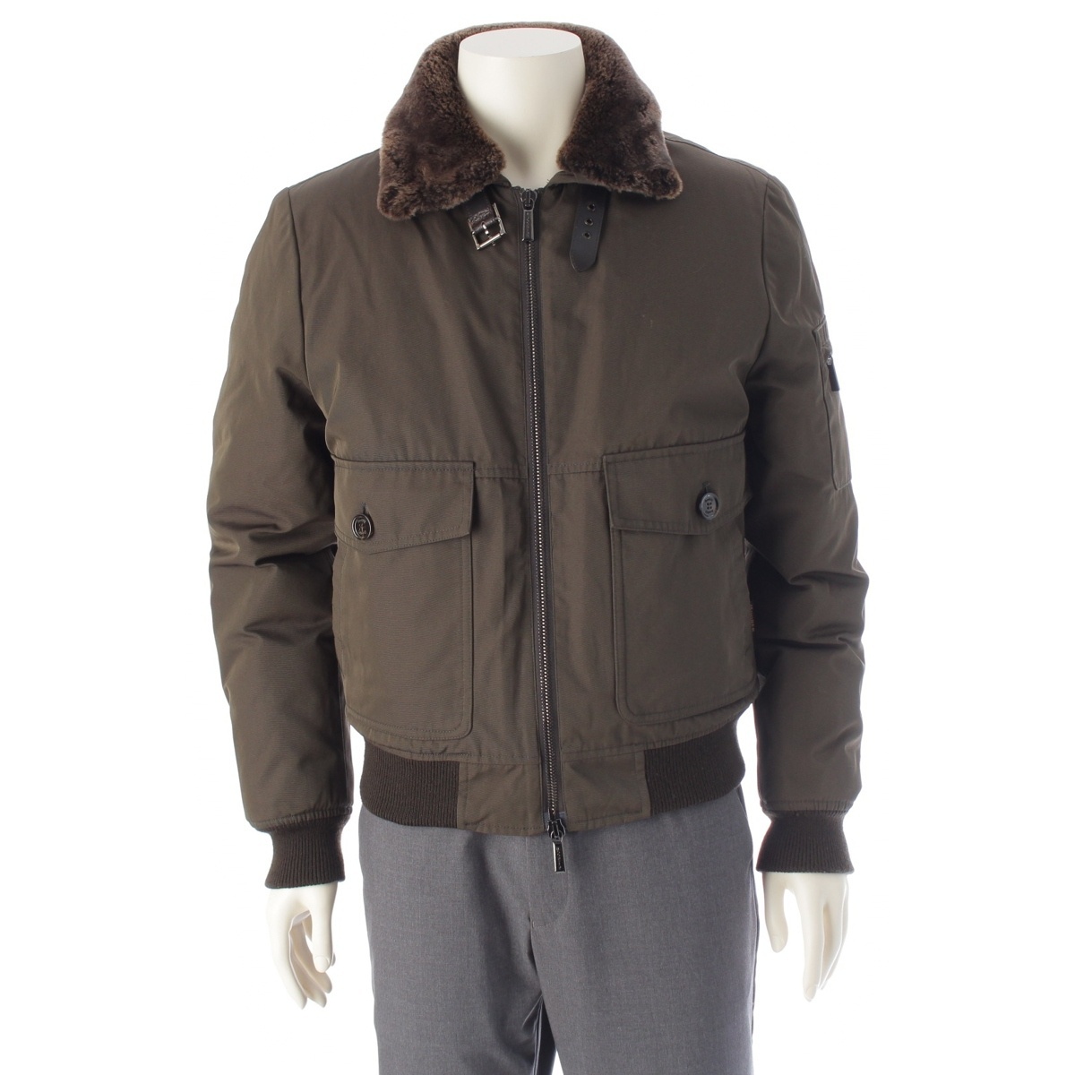 ムーレー FERMI-WCO ポリエステル コットン G-1型 ファーカラー ダウンジャケット カーキグリーン 48【中古】拍卖