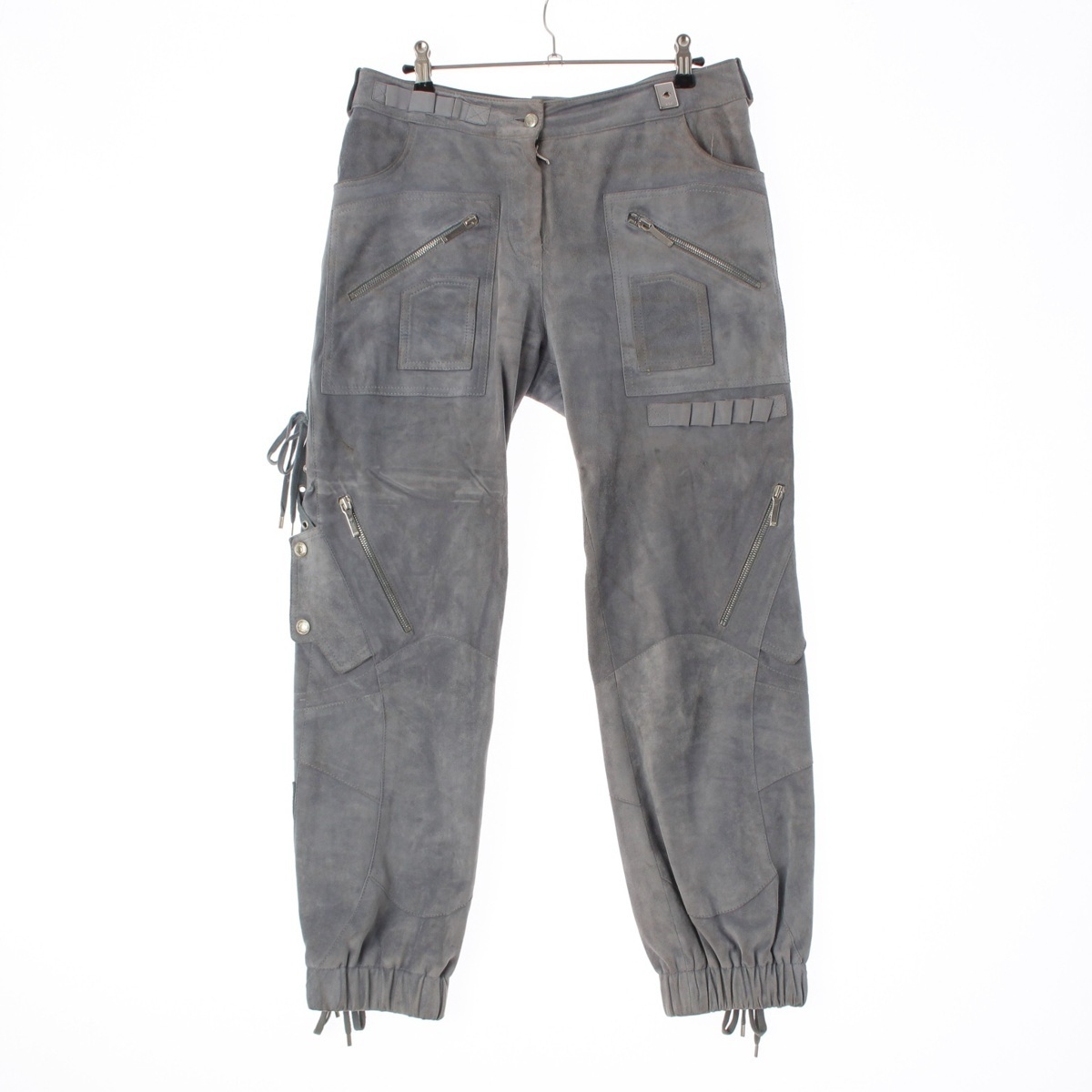 クリスチャンディオール 2003年 カーフスキン ガリアーノ レースアップ ジップデザイン パンツ 3P14044050 グレー系 40【中古】拍卖