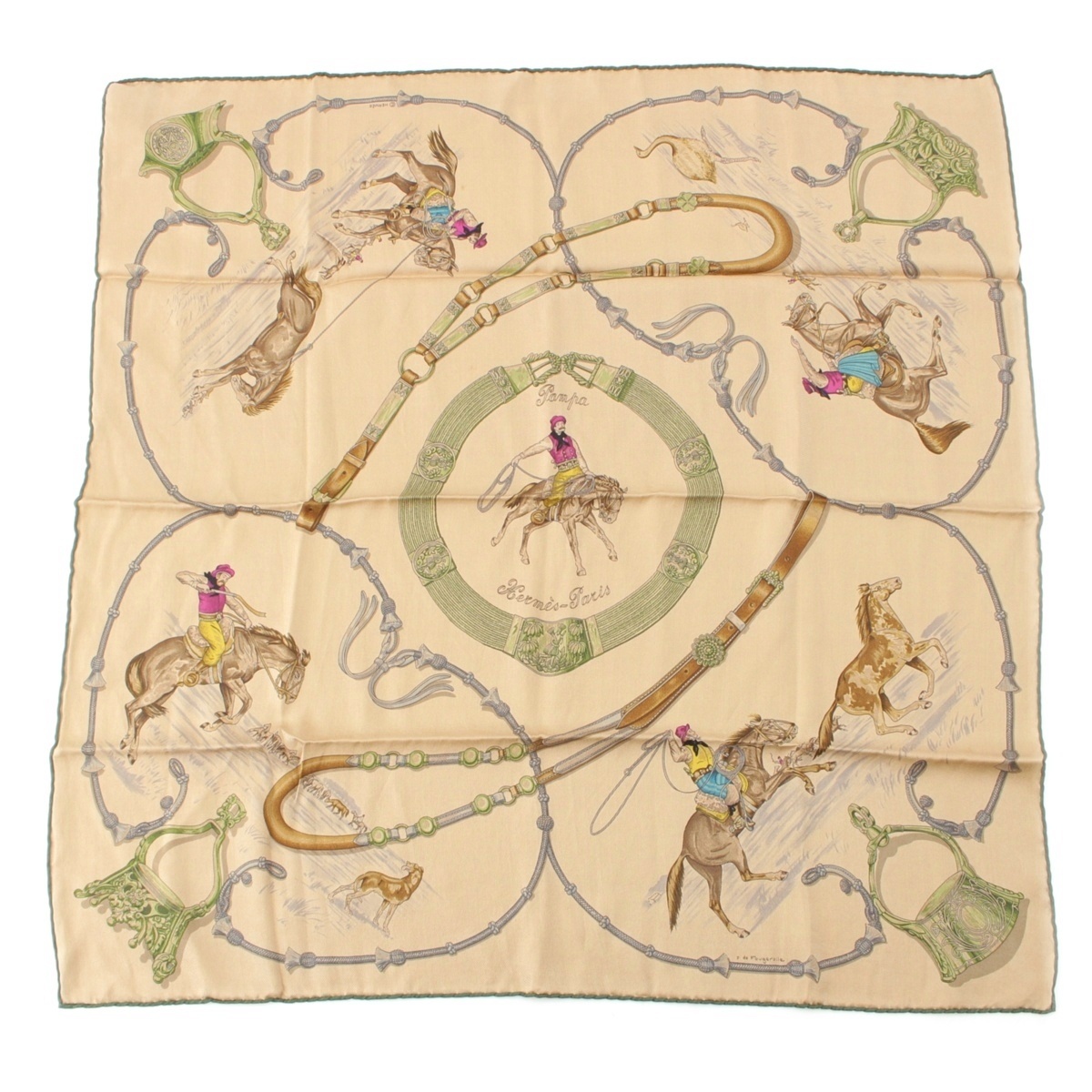 エルメス 23AW カレ70 シルク パンパ スカーフ ベージュ【中古】拍卖