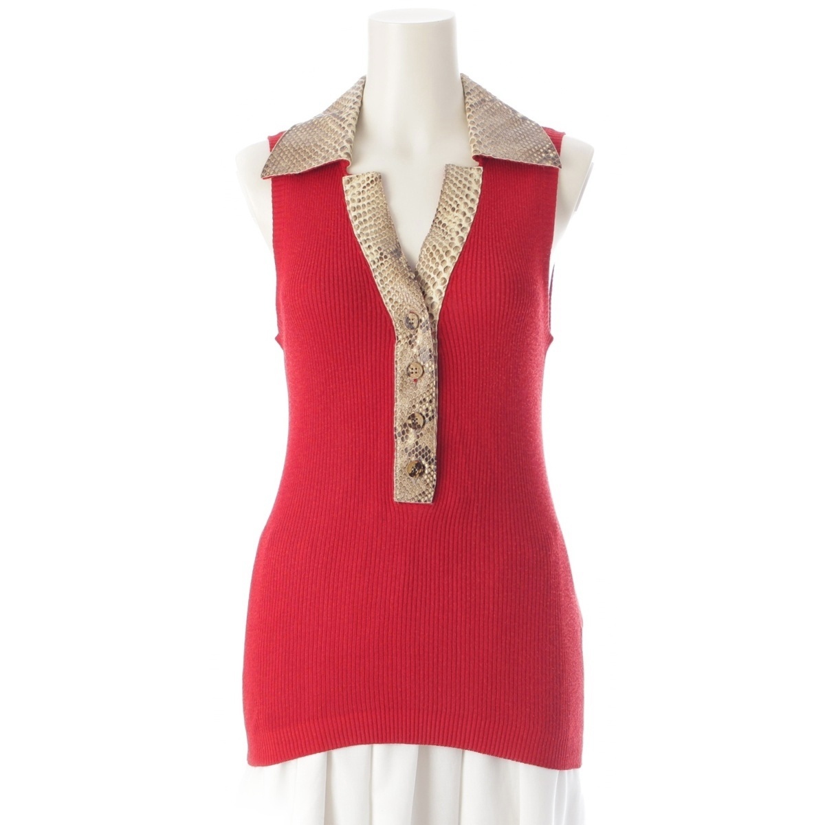 ドルチェアンドガッバーナ パイソン 切替 ノースリーブ リブ ニット レッド×ベージュ 40【中古】拍卖