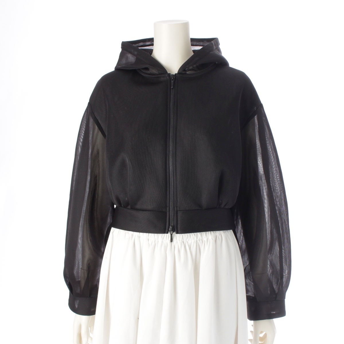 メゾンドドルチェ maison de Dolce. クロップド丈 ジップアップ シースルー パーカー mdsp406134bk ブラック F【中古】拍卖