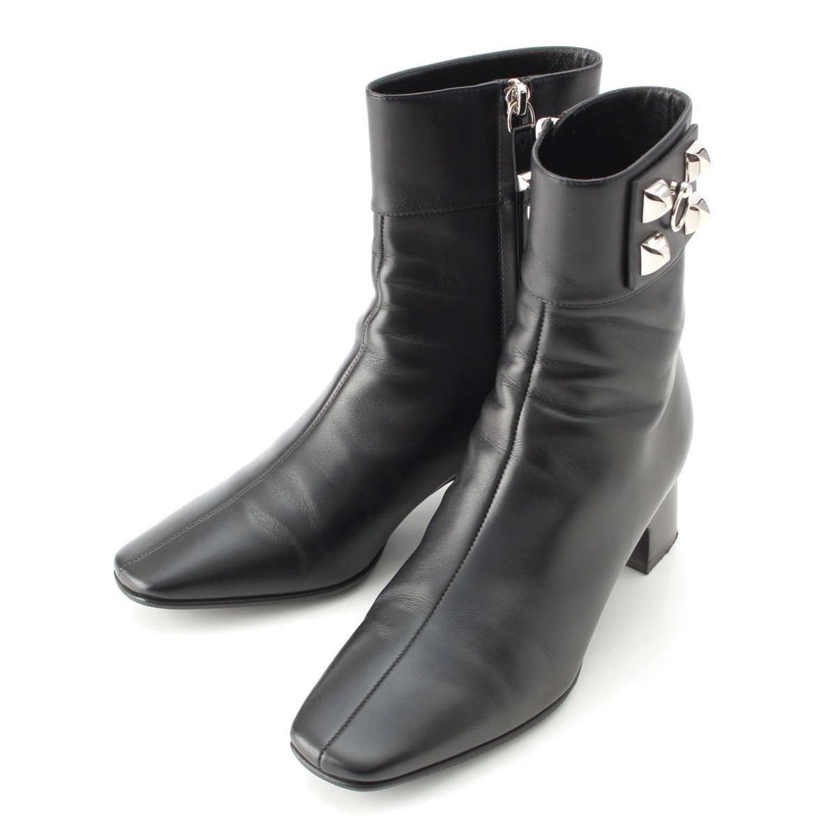 エルメス レザー デクベルト コリエドシアン シルバー スタッズ ブーツ ブラック 36【中古】拍卖