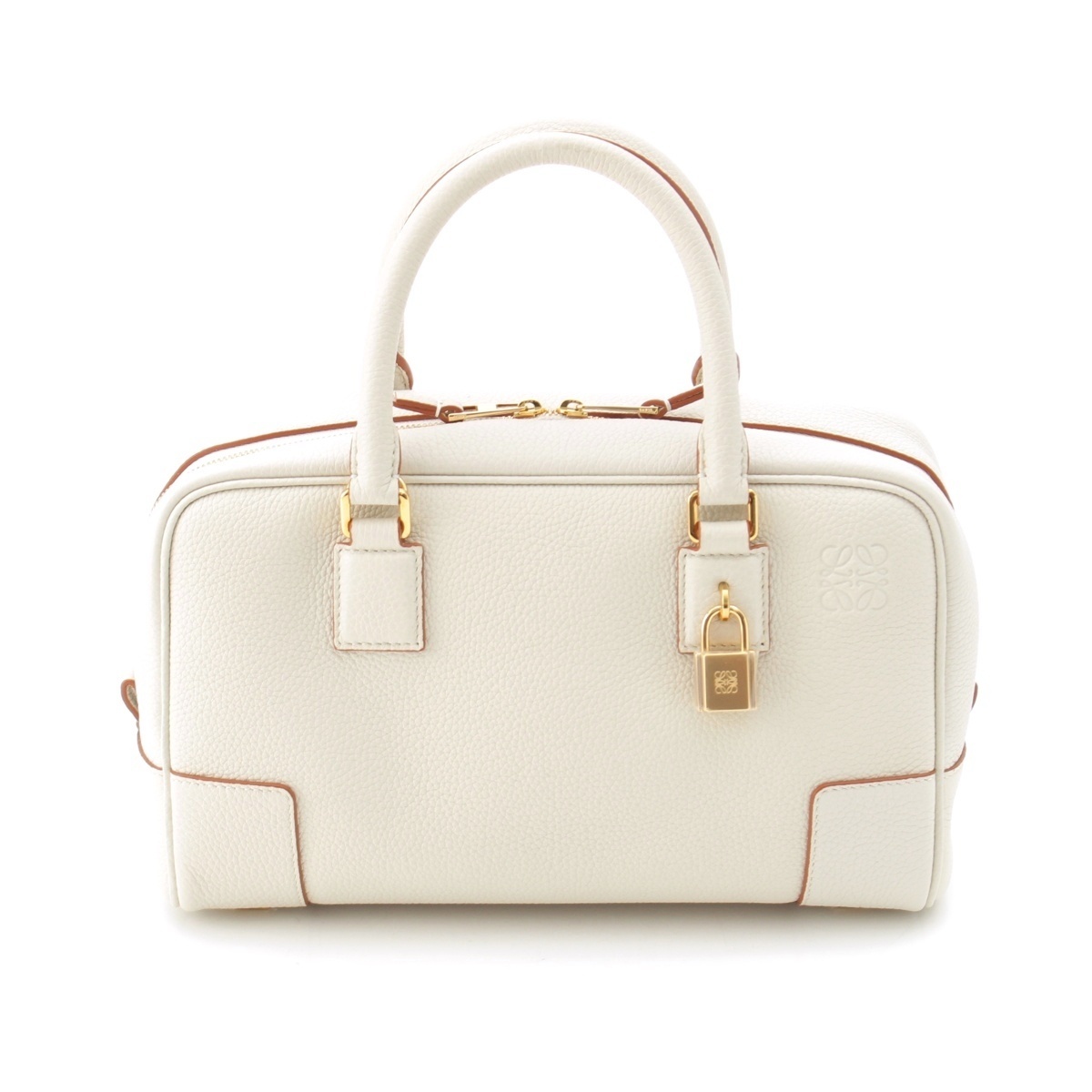 ロエベ アマソナ23 ソフトグレインカーフ レザー ゴールド金具 ハンドバッグ ホワイト ベージュ【中古】拍卖