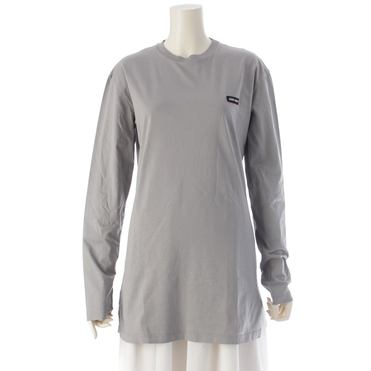 ミュウミュウ 24年 コットン ロゴ ロング 長袖シャツ グレー S【中古】拍卖