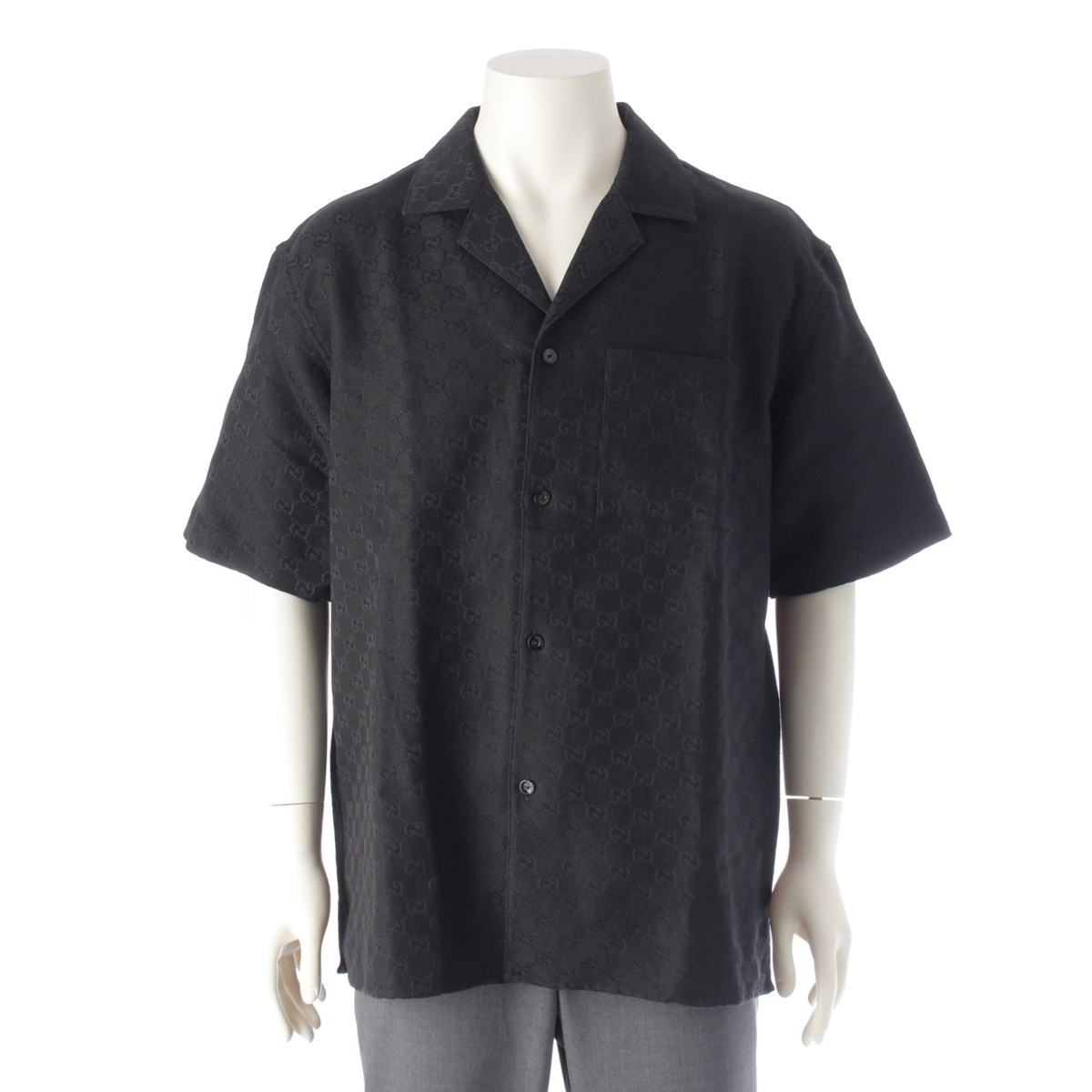 グッチ リネン GGキャンバス ブレンド ボウリング 半袖シャツ 794907 ブラック 50【中古】拍卖
