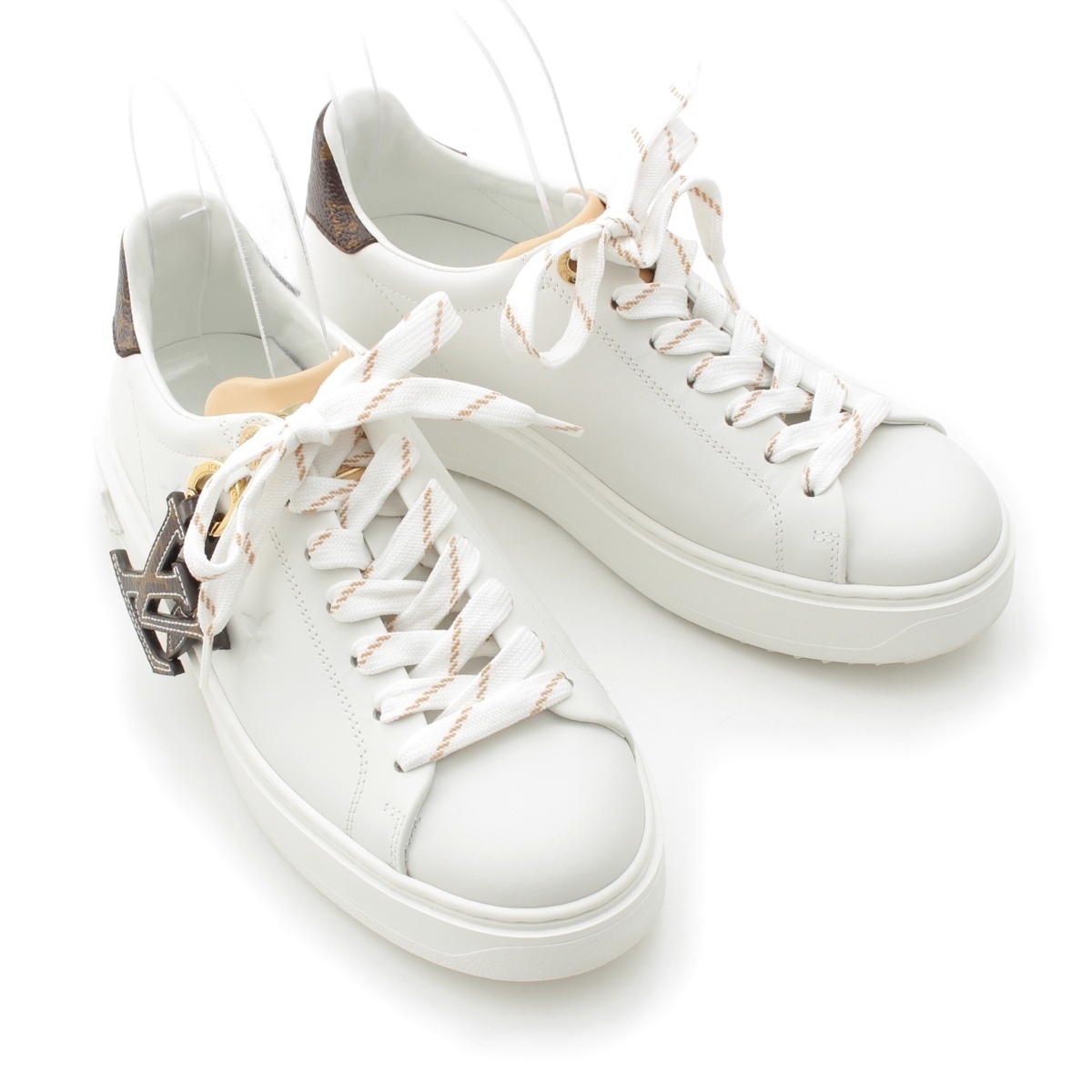 ルイヴィトン 22年 レザー モノグラム タイムアウトライン チャーム スニーカー ホワイト 37【中古】拍卖