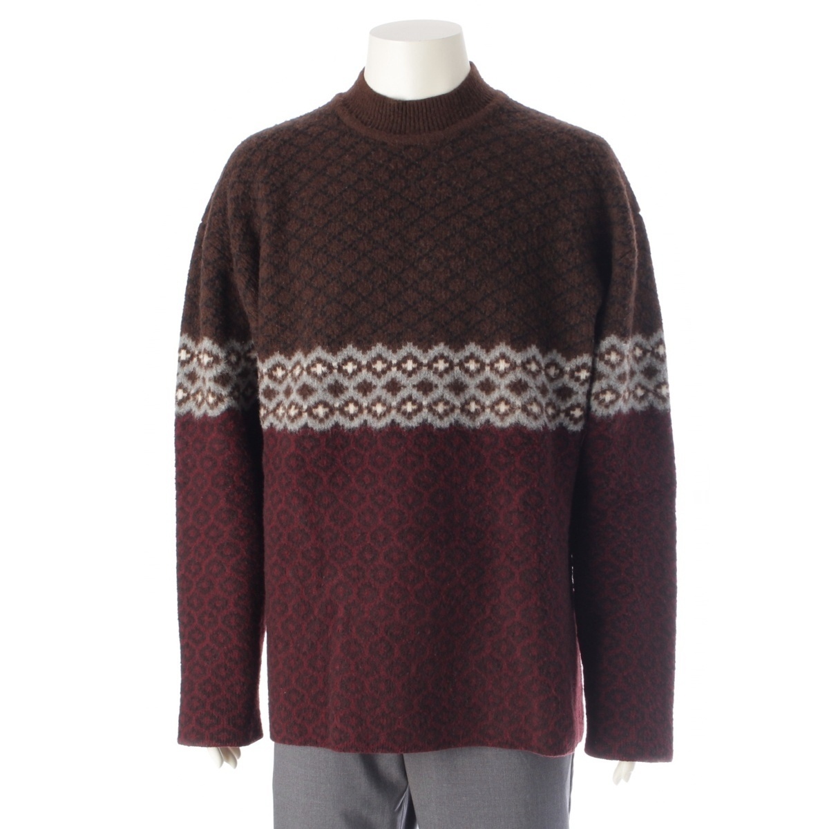 ジルサンダー ウール メンズ クルーネック オーバーサイズ ニット セーター JSMP752030 ボルドー ブラウン 44【中古】拍卖