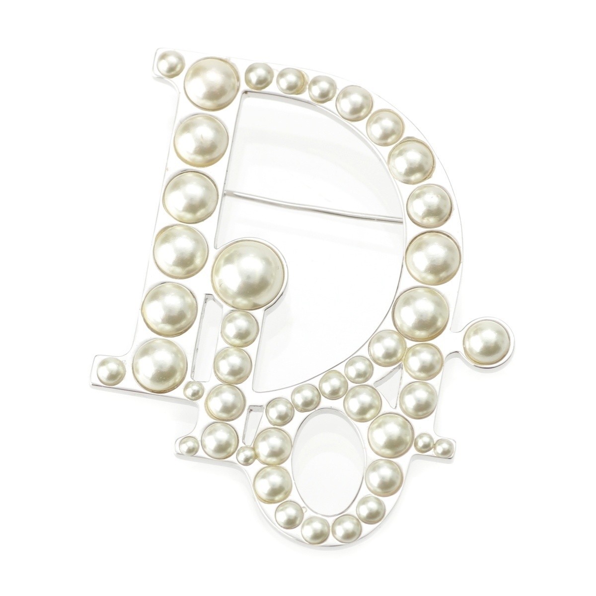 ディオール ロゴ パール ブローチ シルバー【中古】拍卖