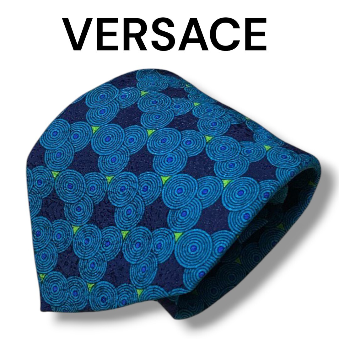 【1円スタート】 VERSACE ヴェルサーチ ネクタイ ブランド イタリア製 グリーン 総柄 メデューサ ビジネス スーツ拍卖