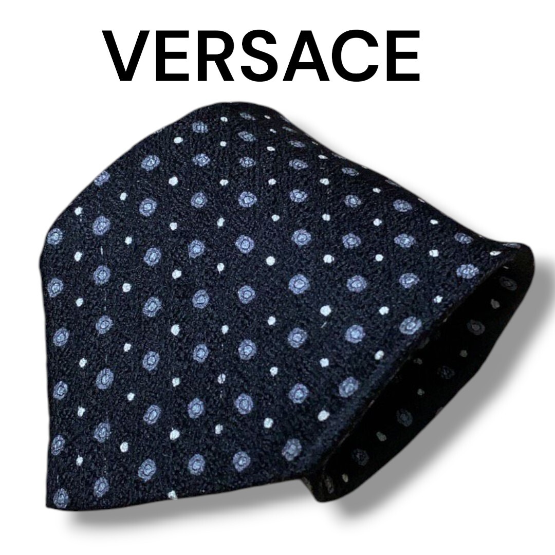 【1円スタート】 VERSACE ヴェルサーチ ネクタイ ハイブランド イタリア製 総柄 メデューサ ブラック 黒 スーツ ビジネス拍卖