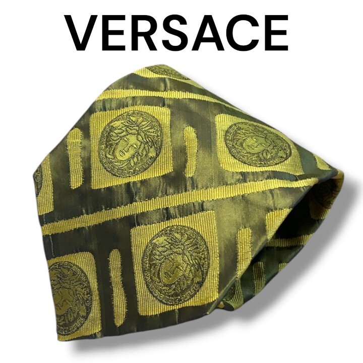 VERSACE ヴェルサーチ ネクタイ ハイブランド イタリア製 ゴールド シルク 総柄 メデューサ ビジネス スーツ拍卖