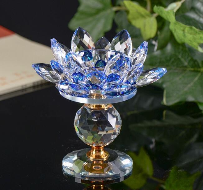 新作人気品 燭台 キャンドルホルダー クリスタルガラス 蓮の花 ロータス ローソク立て 置物 風水 2点セット お色選択可拍卖