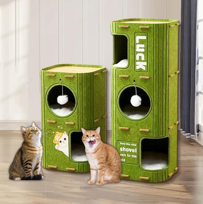 新作ダンボールハウス 猫タワー キャットハウス猫用爪とぎ 高密度段ボール組み立て式猫爪とぎボックス収納簡単多層構造三階多機能グリーン拍卖