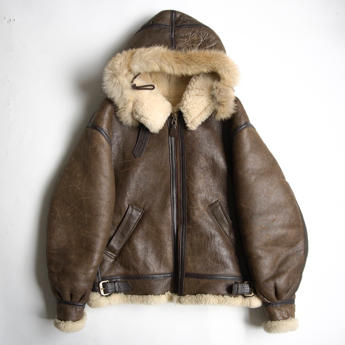 【美品/フード付き】AVIREX【B-3 ムートンボンバージャケット】38 ブラウン アヴィレックス フライト レザー ジャケット 25110141拍卖