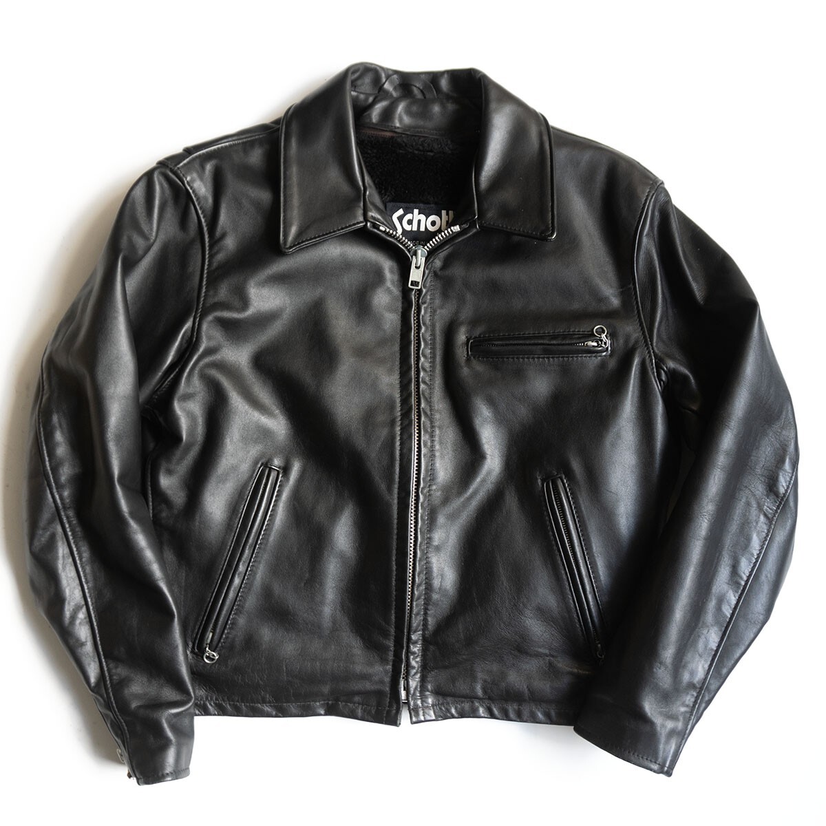 【美品】SCHOTT【643E/シングルライダースジャケット】40 襟 レザー アメリカ製 ショット 25110143拍卖