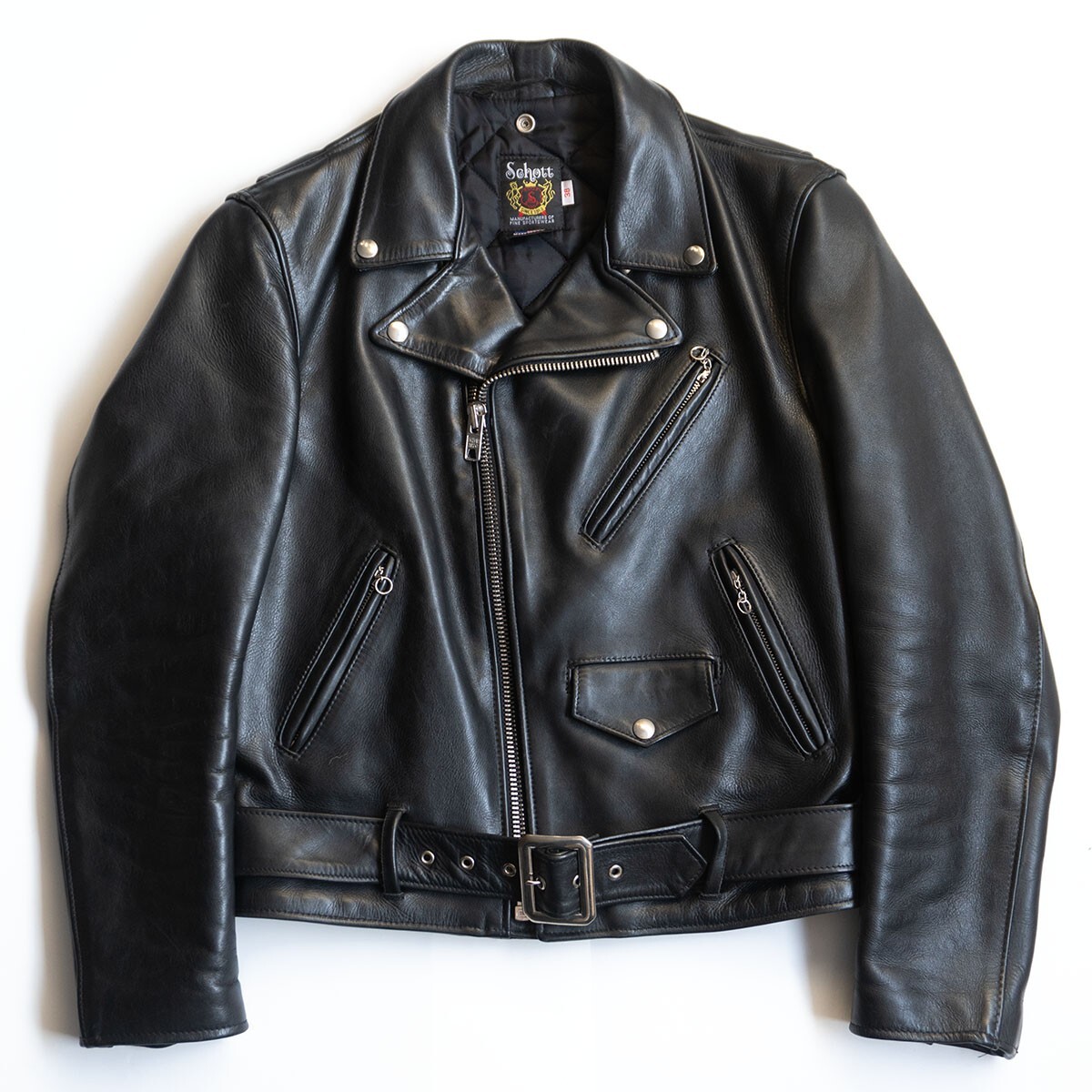 【雰囲気抜群】SCHOTT【613US/ダブルライダースジャケット】38 USA製 ブラック ショット 25110247拍卖