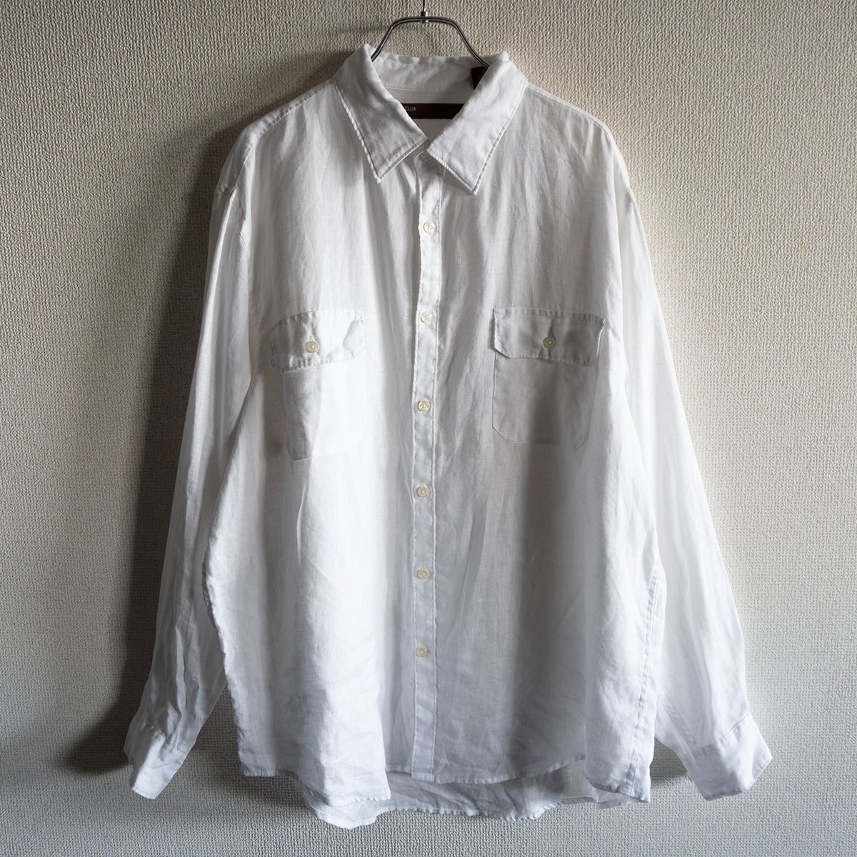 【美品】PERRY ELLIS【リネン シャツ】XL ホワイト ペリーエリス 25110376拍卖