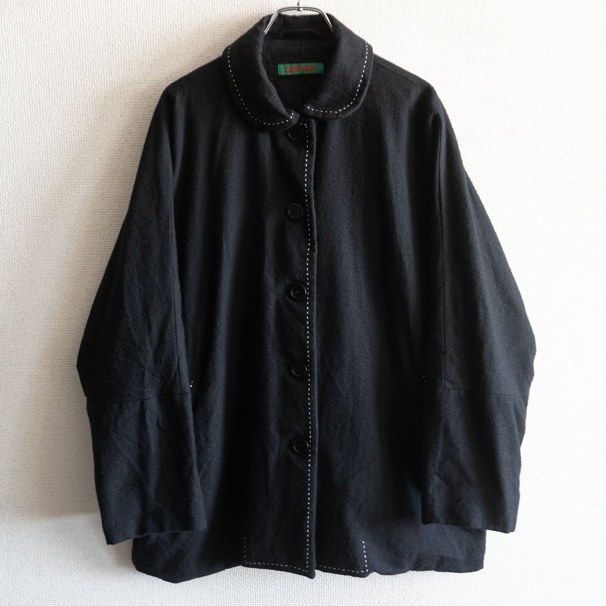 【最高級】 CASEY CASEY 【丸襟 ハーフコート】 S ブラック ウール ケーシー ケーシー 25110973拍卖