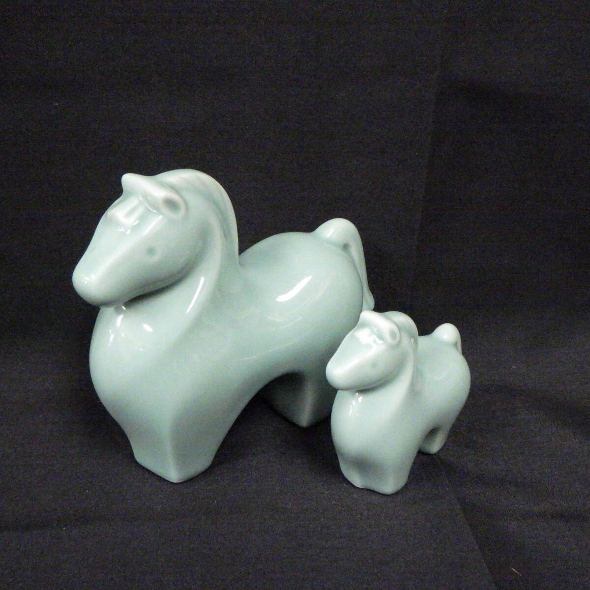 青磁 干支 置物 馬 午 薬師窯 2体セット拍卖