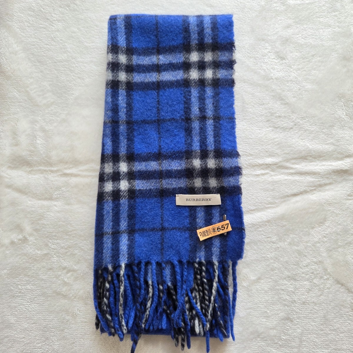 【美品】 BURBERRY バーバリー マフラー ラムウール チェック ブルー ブラック ホワイト 希少拍卖