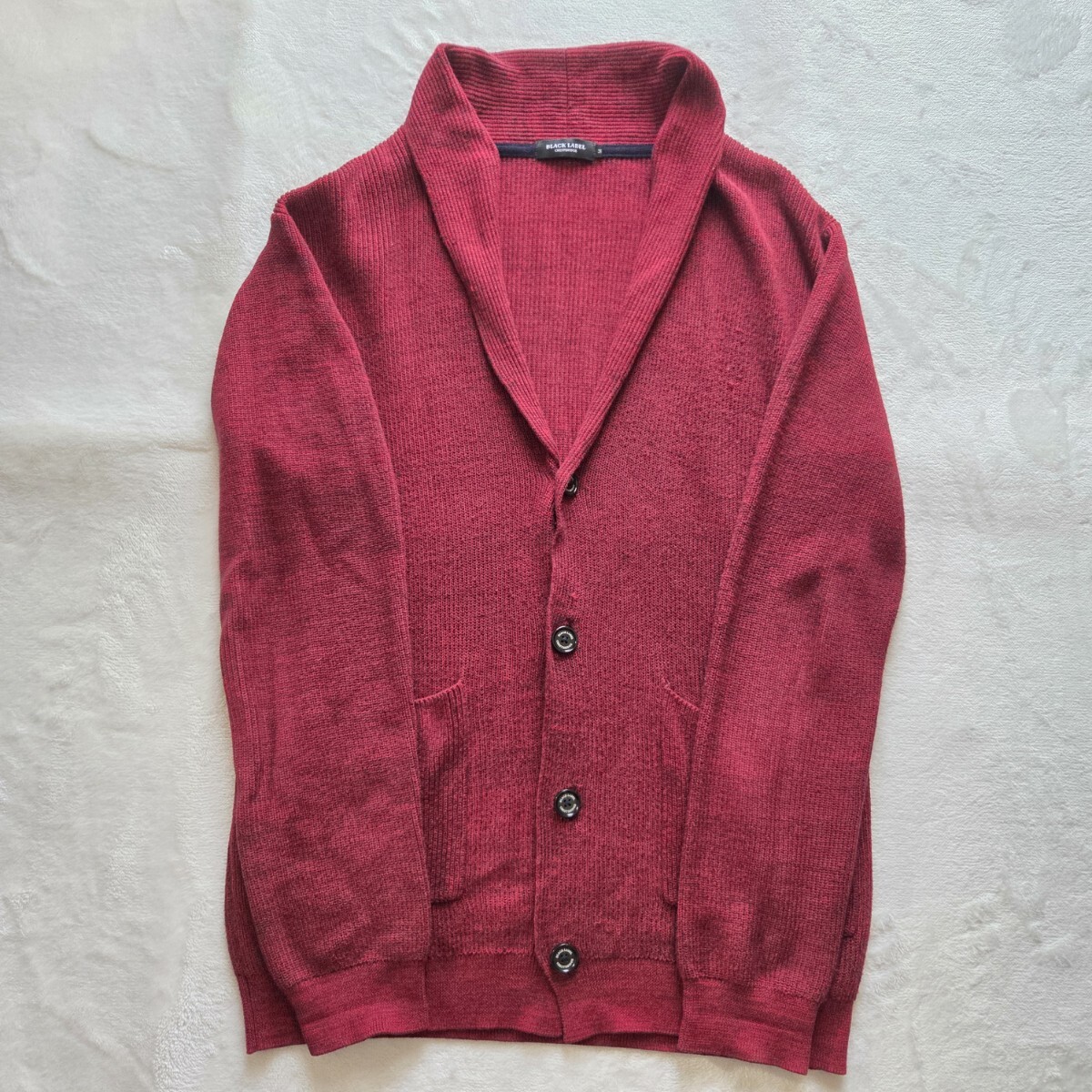 【やや訳あり】 BLACKLABEL CRESTBRIDGE ブラックレーベル クレストブリッジ ショールカラー カーディガン レッド メランジ Mサイズ拍卖