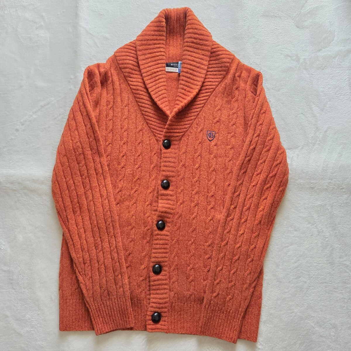 【極美品】 BLACKLABEL CRESTBRIDGE ブラックレーベル クレストブリッジ ラムウール ショールカラー カーディガン オレンジ 肉厚 Lサイズ拍卖