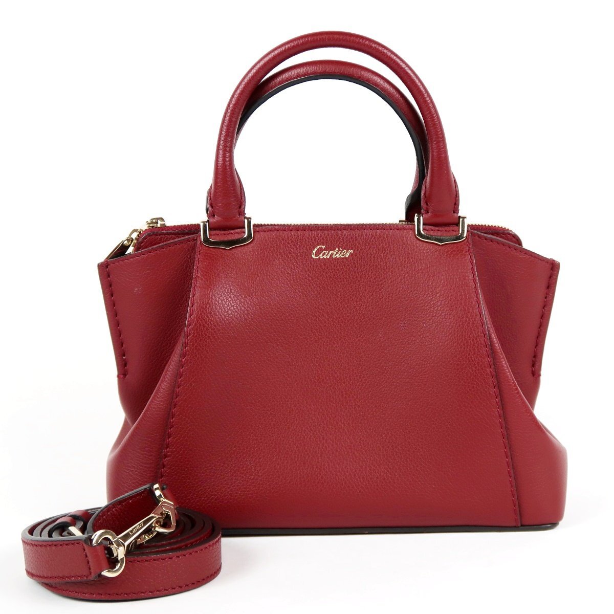 【超美品】Cartier カルティエ Cドゥ 2WAYショルダー ハンドバッグ ボルドー ブランド鞄【TN76】拍卖
