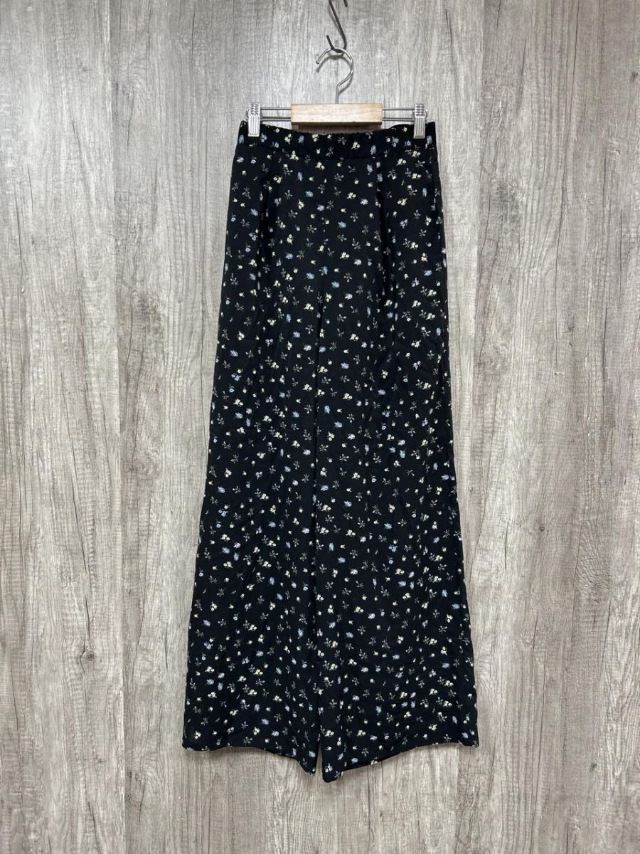 ネコポスOK Freesia 小花柄 ワイド リラックス イージー パンツ sizeM/黒 ■■ レディース拍卖