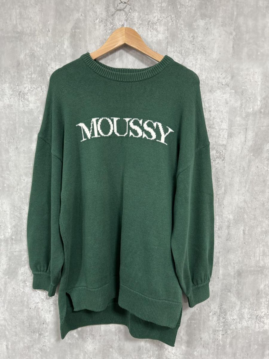 MOUSSY マウジー オーバーサイズ チュニック丈 ニット セーター sizeF/緑 ◆■ レディース拍卖