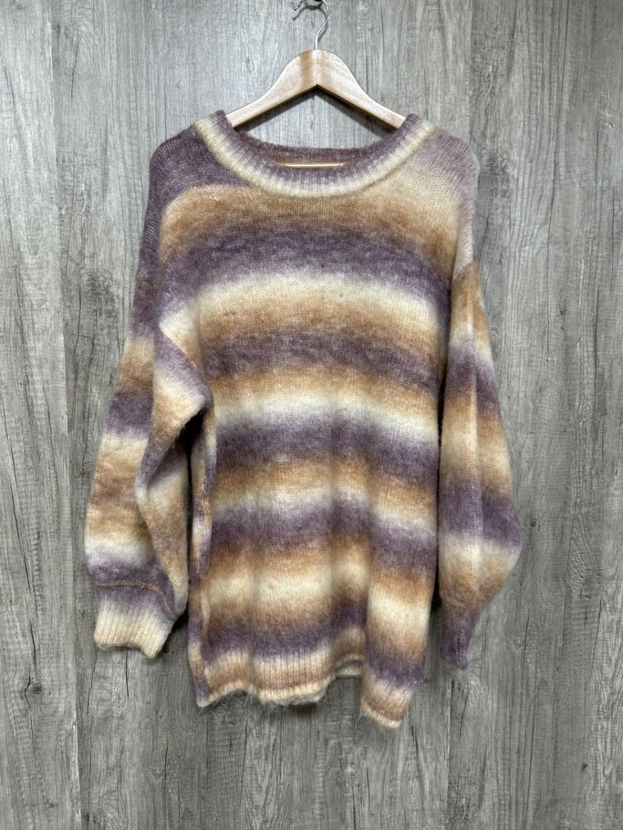 EVRIS エブリス ボーダー柄 オーバーサイズ ワイド幅 ニット セーター sizeF/紫×オレンジ ◆■ レディース拍卖
